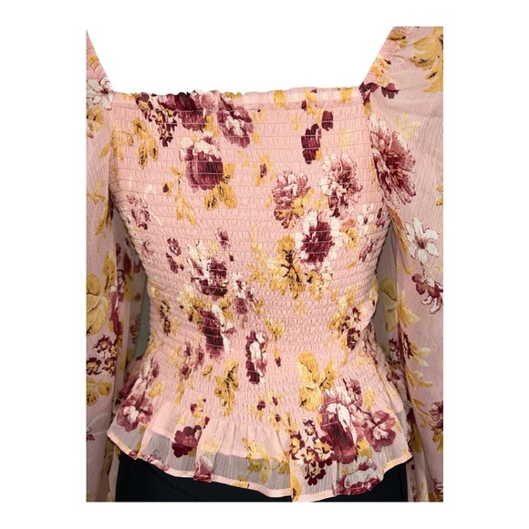 EXPRESS Floral Square Neck Smocked Body Top Size Small - Picture 5 of 9